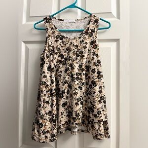 Chris & Carol Patterned Sleeveless Top - Tan and Green Large